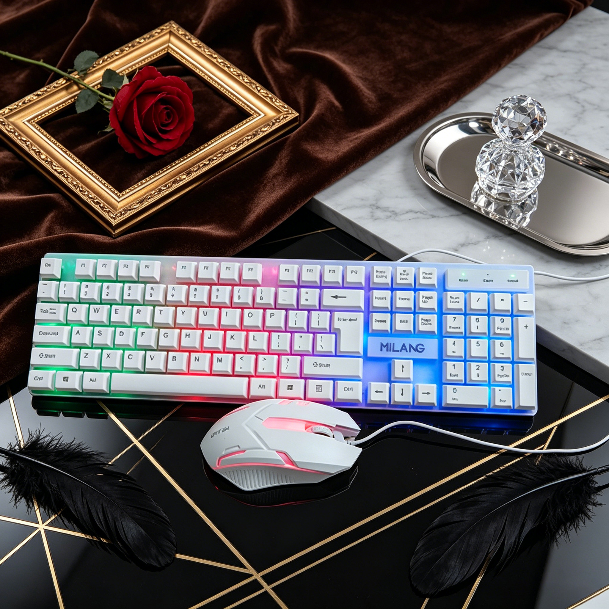 Gaming Console Keyboard - Wired RGB Backlit Keyboard Mouse Set,Ergonomic